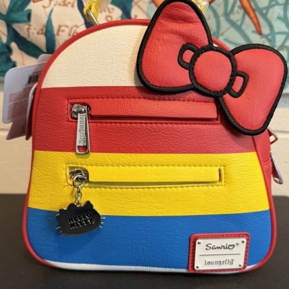 Loungefly Hard Tag Backpack/Crossbody: Striped Rainbow Hello Kitty Sanrio NWT